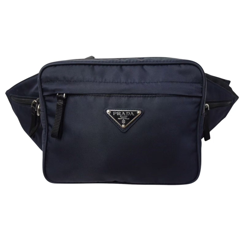 Prada Logo Blue Triangle Shoulder Waist Black Navy Bag - Picture 3 of 9